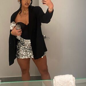 Silver Sequin Mini Skirt